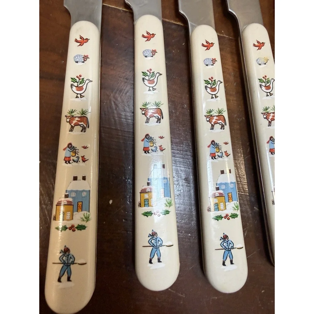 Vintage International Silver Heartland 12 Pc Flatware Set Japan Folk Art Farm